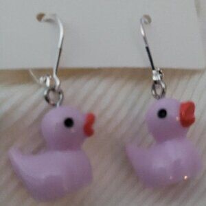 Rubber Duck Resin Leverback Earrings Purple - Duck Duck Jeep
